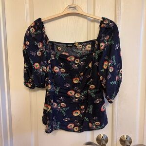 Polo Ralph Lauren Navy Floral Puff Sleeve Blouse